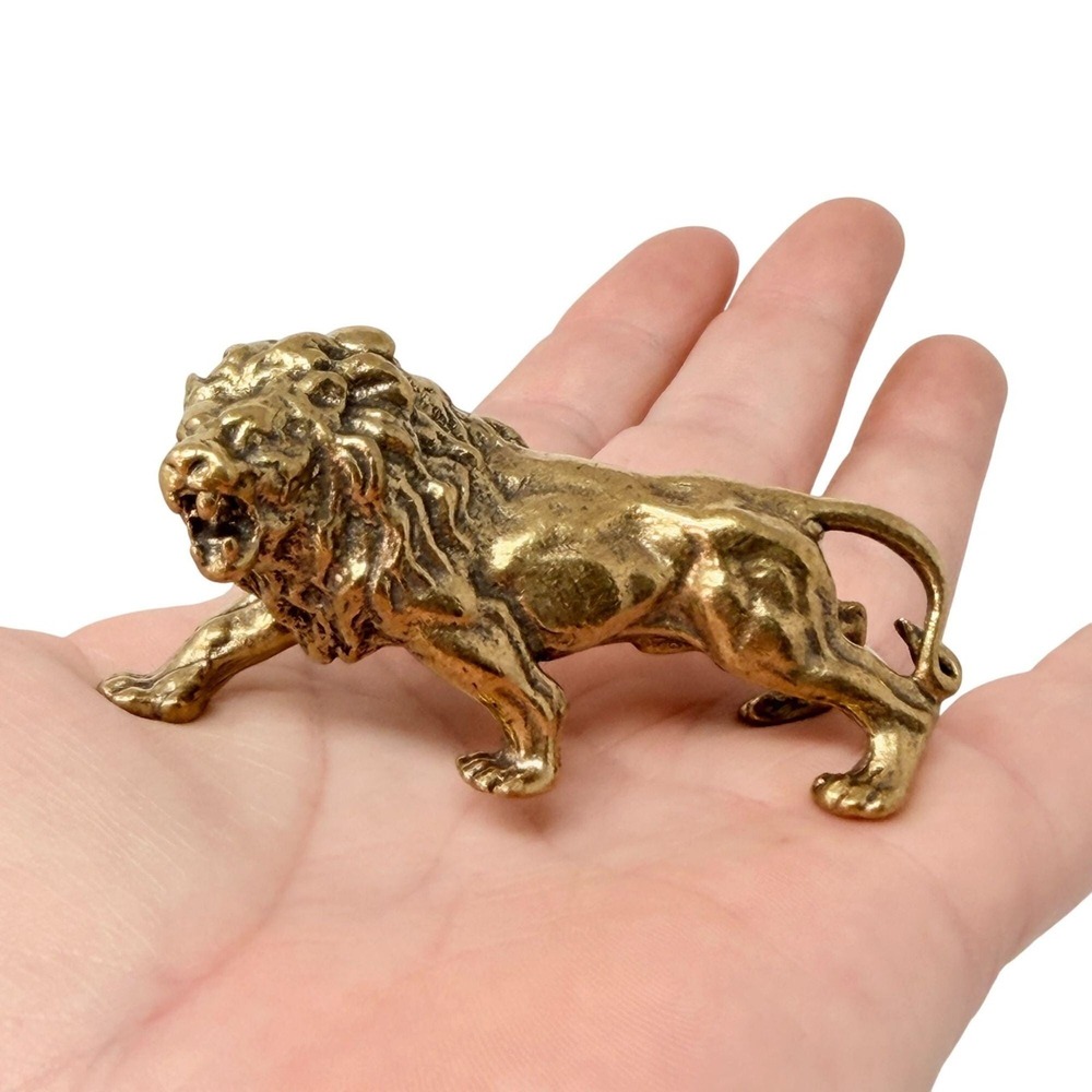 Brass Lion Spirit Animal Figurine Strength Courage Protection Altar Totem